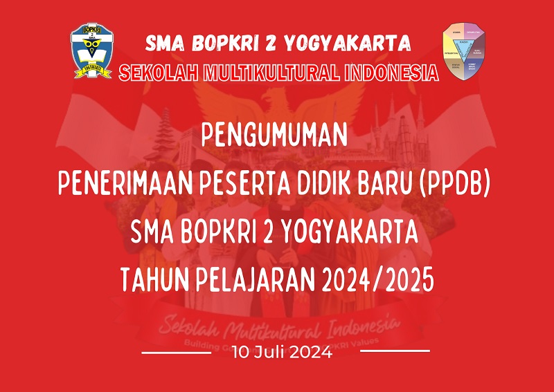 PENGUMUMAN PENERIMAAN PESERTA DIDIK BARU (PPDB) SMA BOPKRI 2 YOGYAKARTA TAHUN PELAJARAN 2024/2025