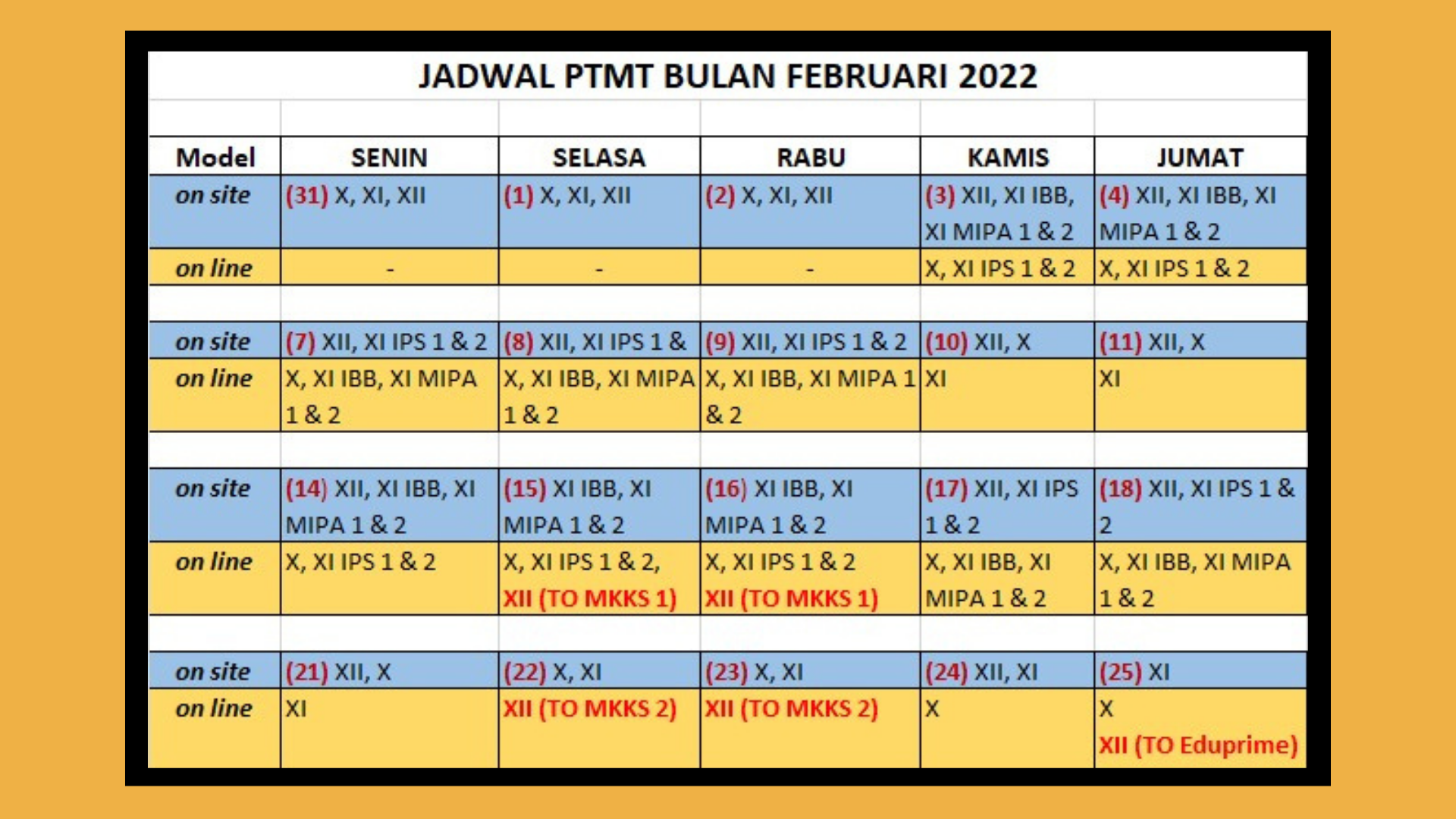JADWAL PTMT BULAN FEBRUARI